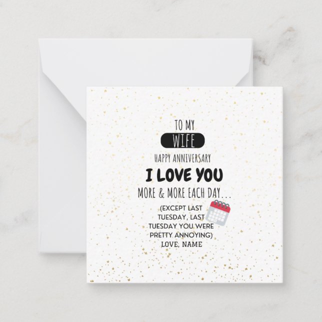 Tarjeta Pequeña Divertido esposo/a esposa mensaje de humor en aniv (Anverso)