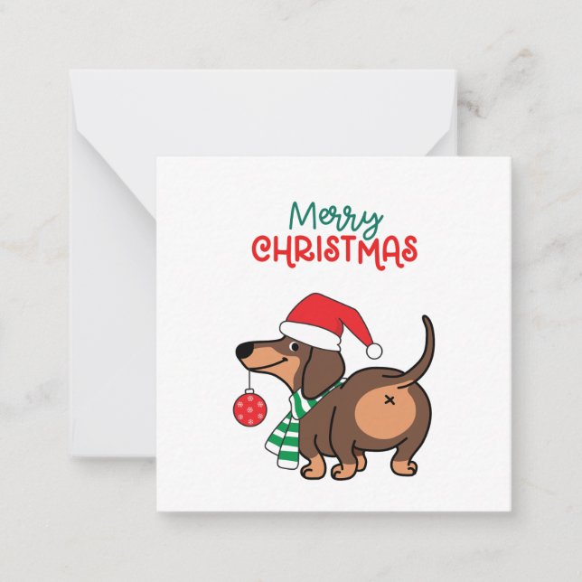 Tarjeta Pequeña Divertido perro de Dachshund Cute Feliz Navidad (Anverso)