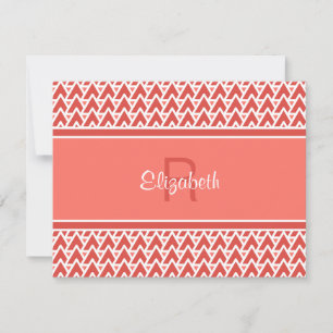 Tarjeta Pequeña Diviértete Monograma Rojo Coral Patrón Geométrico 