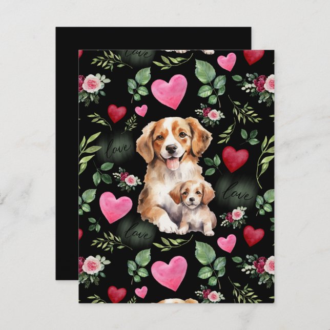 Tarjeta Pequeña Dog Love Valentine’s Day Card in Black (Anverso / Reverso)