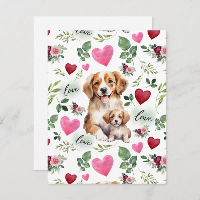 Tarjeta Pequeña Dog Love Valentine’s Day Card in White (Anverso / Reverso)