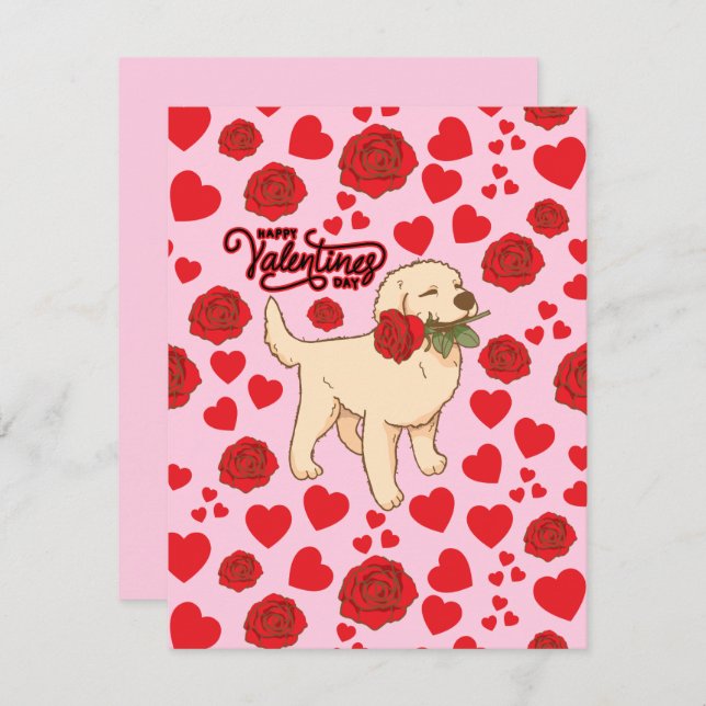 Tarjeta Pequeña Dog Lover Valentine’s Day Card in Pink (Anverso / Reverso)