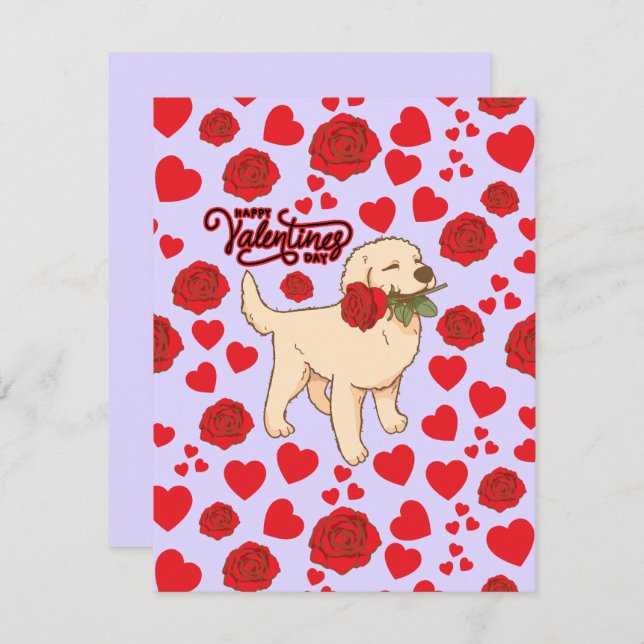 Tarjeta Pequeña Dog Lover Valentine’s Day Card in Purple (Anverso / Reverso)
