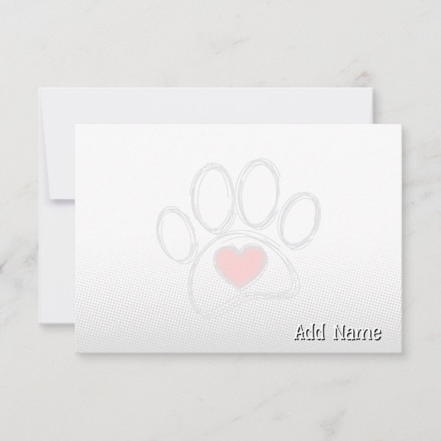 Tarjeta Pequeña Dog Paw and Heart Blank All Occasion Custom Name  (Anverso)