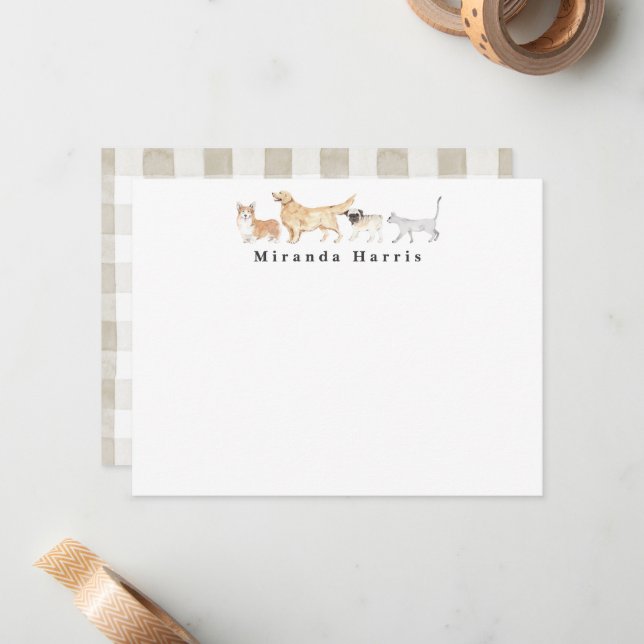 Tarjeta Pequeña Dogs & Cat Personal Stationery Note Card (Anverso/Reverso In Situ)