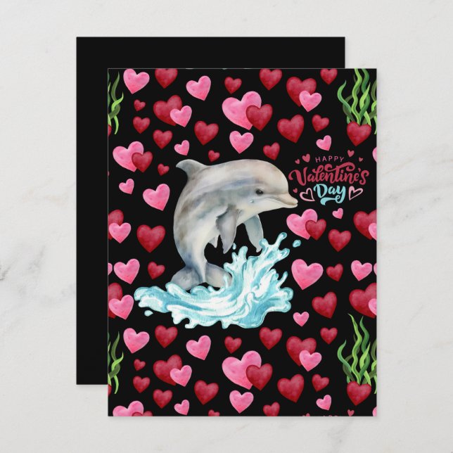 Tarjeta Pequeña Dolphin Love Valentine’s Day Card in Black (Anverso / Reverso)
