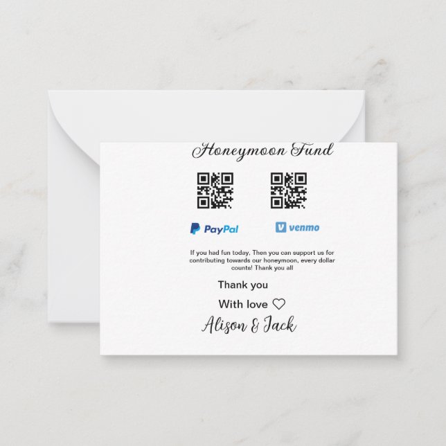 Tarjeta Pequeña Donación de fondo de luna de miel venomo paypal Q  (Anverso)