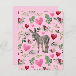Tarjeta Pequeña Donkey Love Valentine’s Day Card in Pink