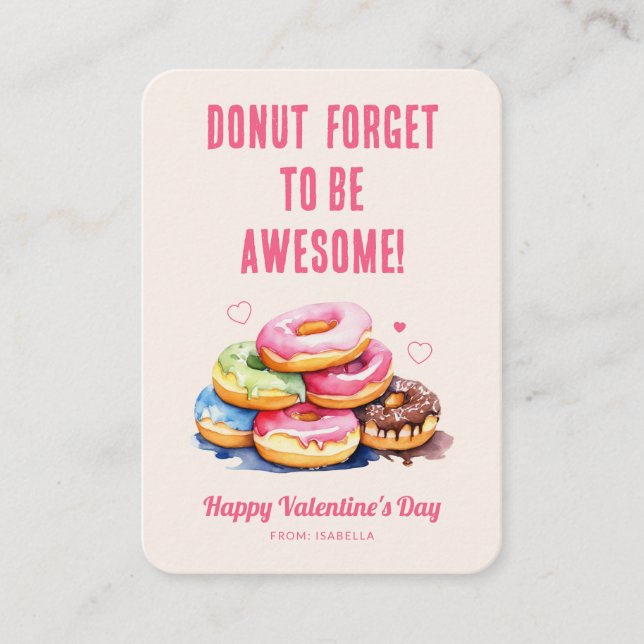 Tarjeta Pequeña Donut Forget to Be Awesome Kids Valentine (Anverso)