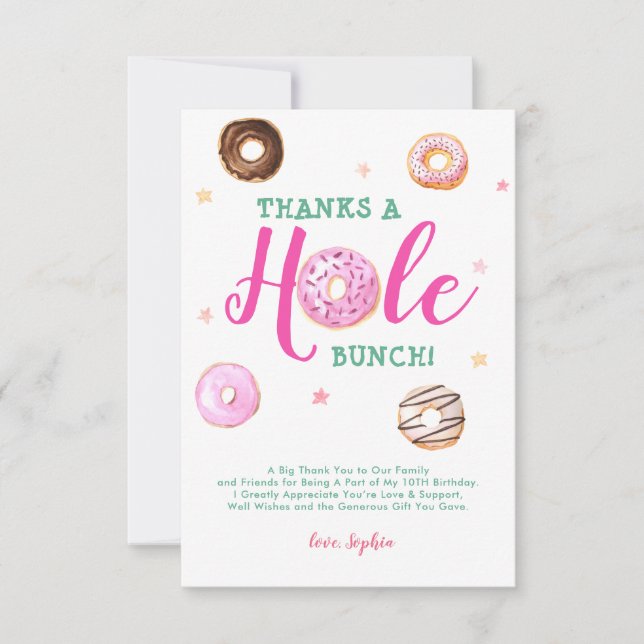 Tarjeta Pequeña Donut Gracias a Hole Bunch Foto Cumpleaños Gracias (Anverso)