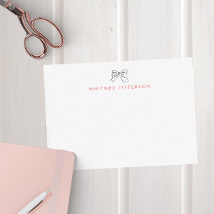 Tarjeta Pequeña Doodle de mano dibujado Coquette Bow rosa personal