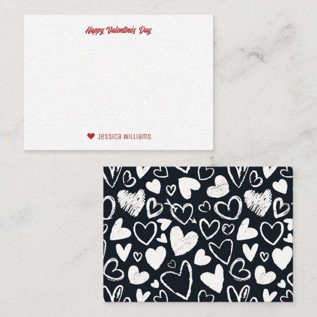 Tarjeta Pequeña Doodle Heart Pattern Black White El día de San Val (Anverso / Reverso)