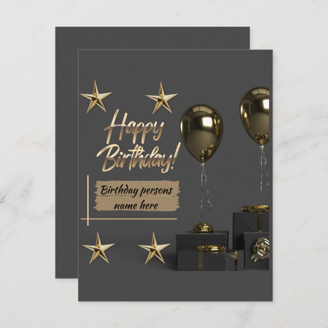 Tarjeta Pequeña Dorado Personalizable moderno feliz cumpleaños (Anverso / Reverso)