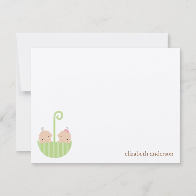 Tarjeta Pequeña Dos bebés Personalizado Llanto Gracias Cartas (Anverso)