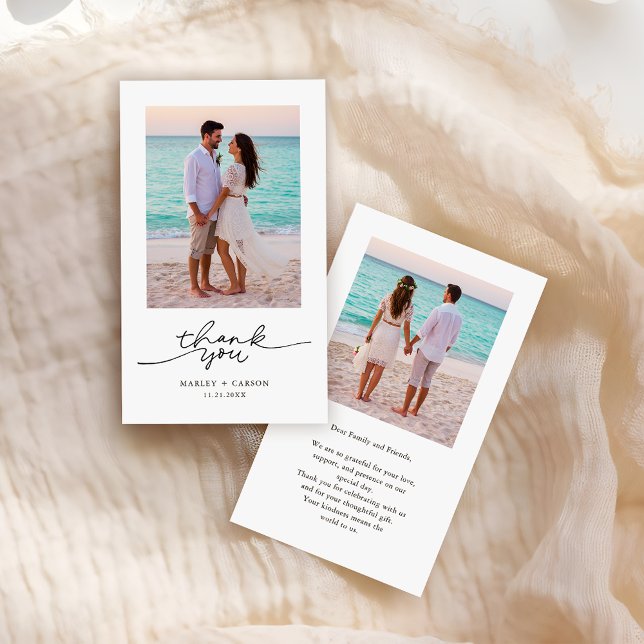 Tarjeta Pequeña Dos fotos de Boda de guiones modernos Gracias a ti (Subido por el creador)