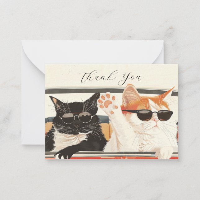 Tarjeta Pequeña Dos gatos bonitos gracias (Anverso)