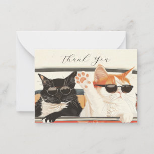 Tarjeta Pequeña Dos gatos bonitos gracias
