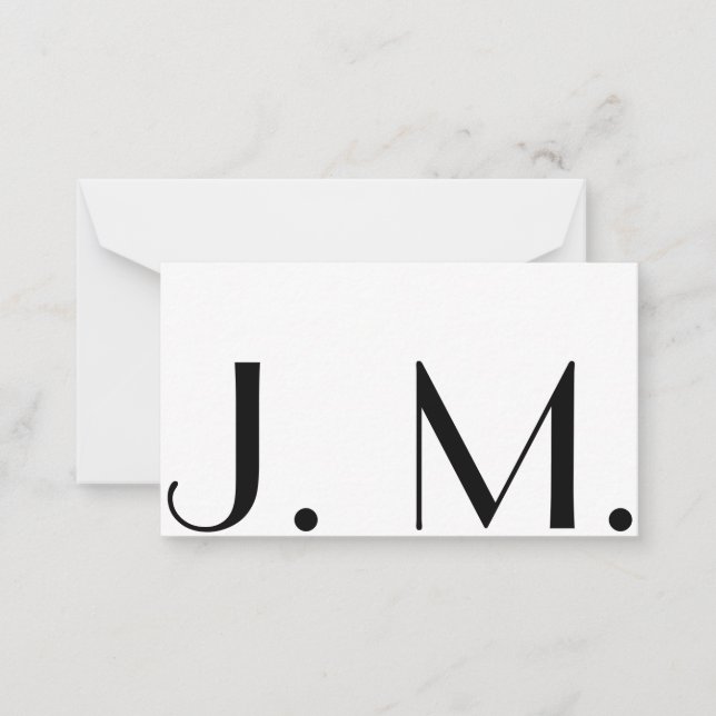 Tarjeta Pequeña Dos letras Monograma blanco negro moderno Mínimo (Anverso)