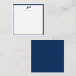 Tarjeta Pequeña Dos Monograma Azul Marino Script Casual Nombre
