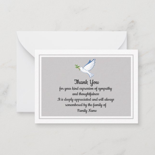 Tarjeta Pequeña Dove Peace Flying Después Del Funeral Gracias Cart (Anverso)