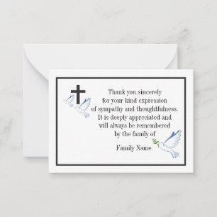 Tarjeta Pequeña Dove Y Cross Después Del Funeral Gracias Cartas