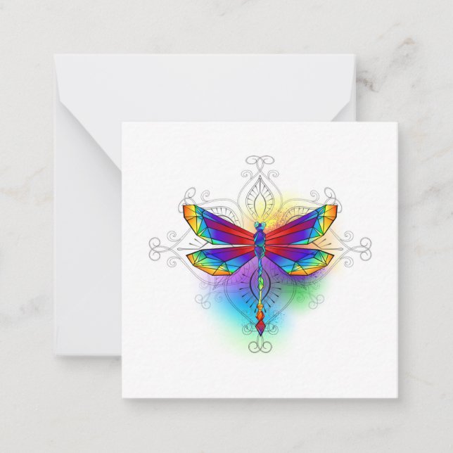 Tarjeta Pequeña Dragón poligonal arcoiris (Anverso)