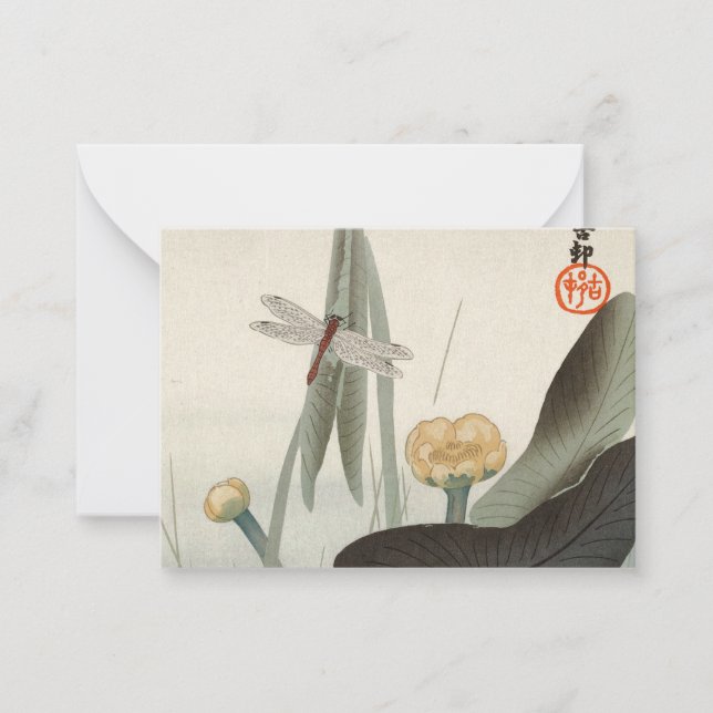 Tarjeta Pequeña Dragonfly y Lotus, 1920, por Ohara Koson (Anverso)