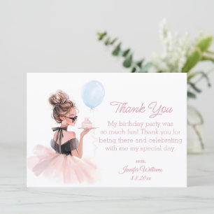 Tarjeta Pequeña Dress de Pink Moderno Agradecimiento de Cumpleaños