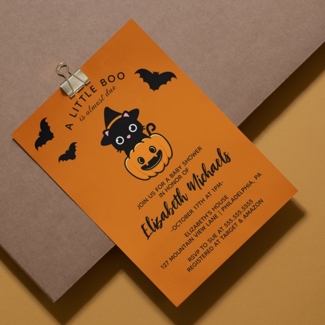 Tarjeta Pequeña DUCHA DE BEBÉ | Bruja Gatito Lindo de Halloween (Subido por el creador)