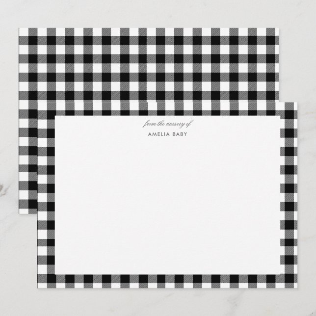 Tarjeta Pequeña Ducha de bebé de gingham negro (Anverso / Reverso)
