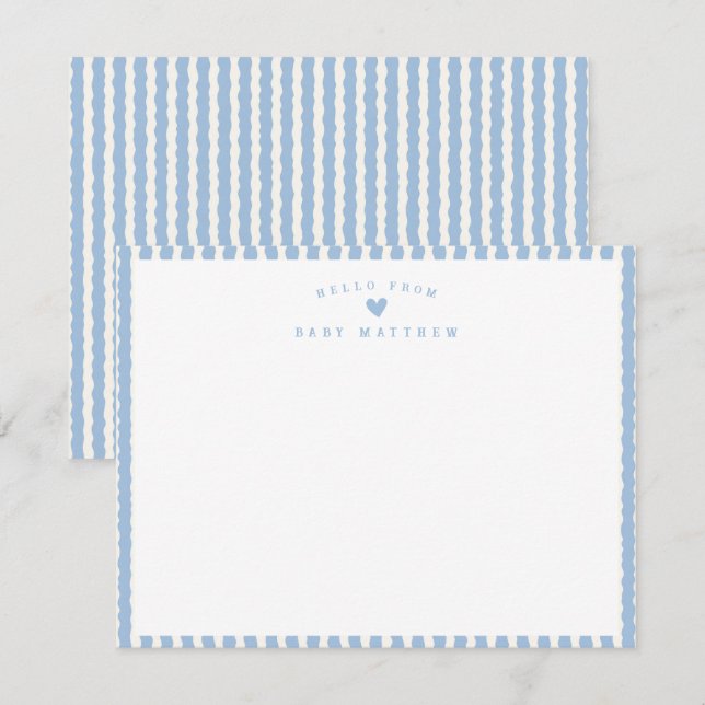 Tarjeta Pequeña Ducha de bebé de raya ondulada azul (Anverso / Reverso)