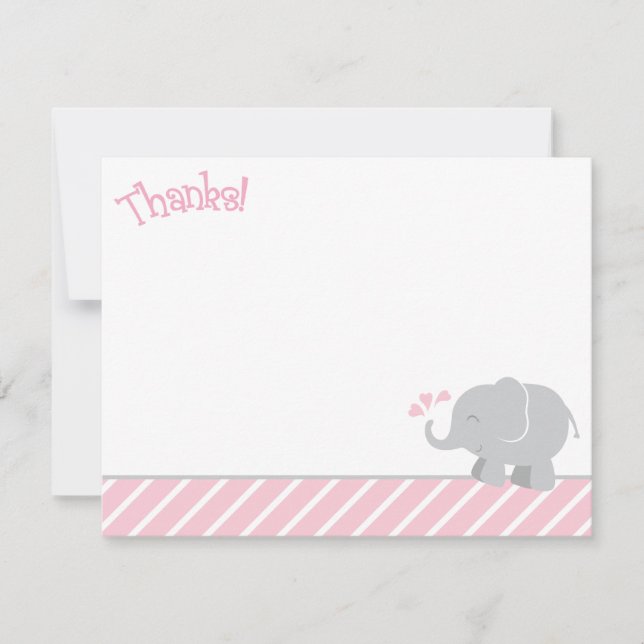 Tarjeta Pequeña Ducha de Bebé Elefante Gris Rosa Moderno (Anverso)
