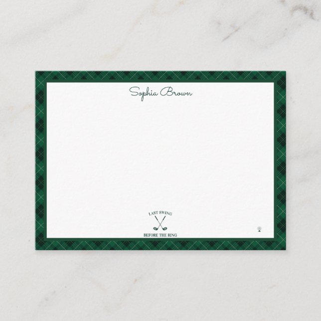 Tarjeta Pequeña Ducha de Novia de Golf de Gingham Verde (Anverso)