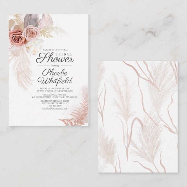 Tarjeta Pequeña Ducha de novia Pampas Grass Floral Budget Card (Anverso / Reverso)