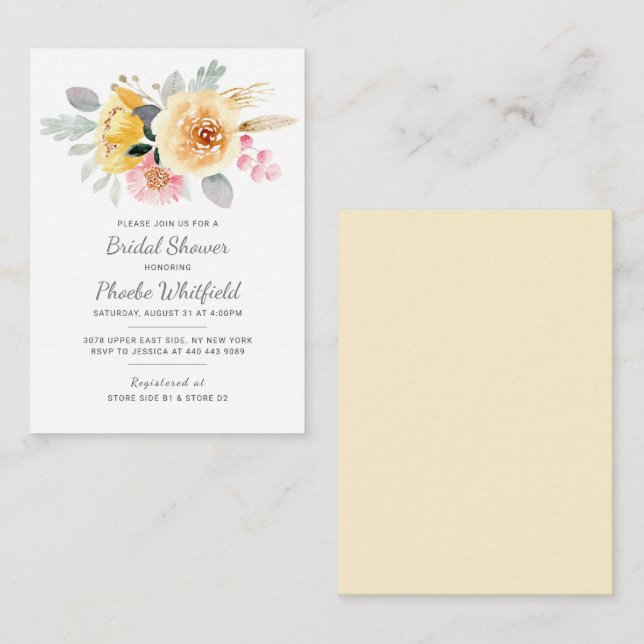 Tarjeta Pequeña Ducha nupcial botánica acuarela Floral moderna (Anverso / Reverso)