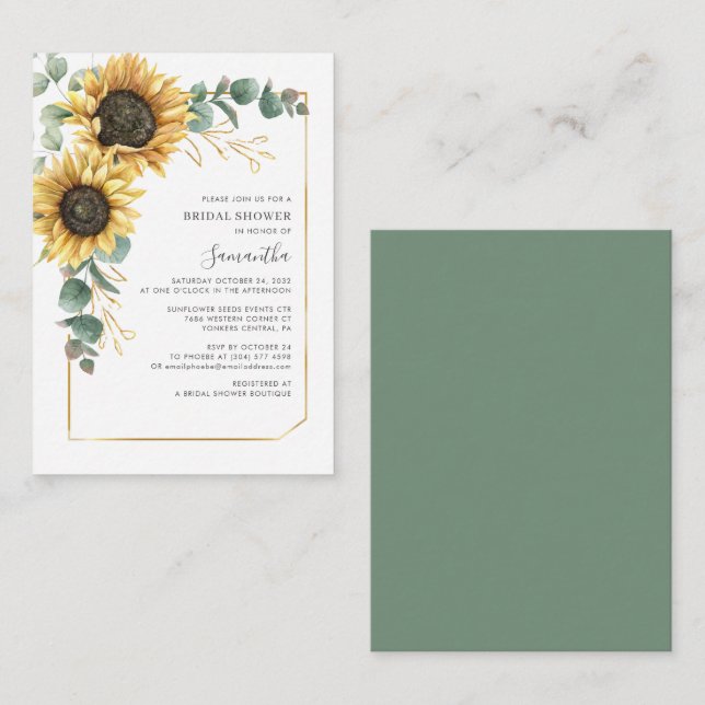 Tarjeta Pequeña Ducha nupcial Eucalyptus Sunflower Elegante Presup (Anverso / Reverso)