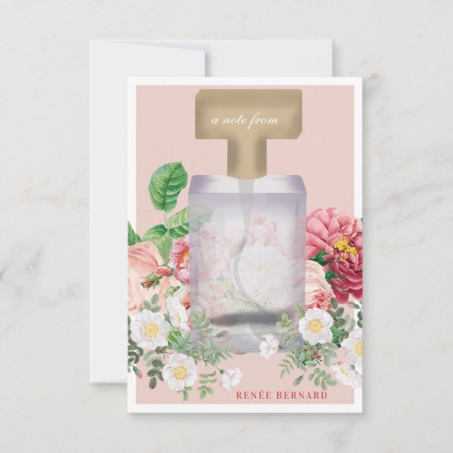 Tarjeta Pequeña Ducha nupcial floral con botella de perfume rosa R (Anverso)