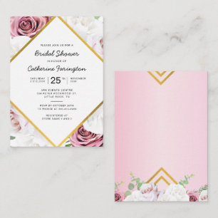 Tarjeta Pequeña Ducha nupcial Marco Geométrico De Oro Floral Rosa