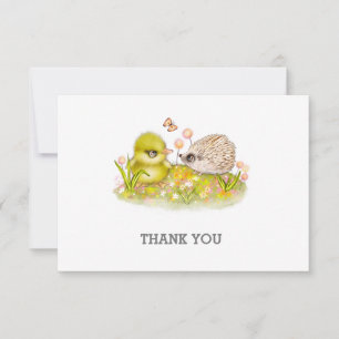 Tarjeta Pequeña Duckling Hedgehog y Butterfly Gracias Notecard