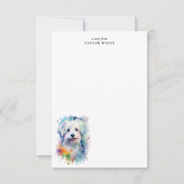 Tarjeta Pequeña Dulce acuarela Perro maltés Personalizado Gracias (Anverso)