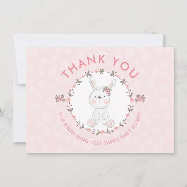 Tarjeta Pequeña Dulce Bunny Floral Baby Shower Gracias Foto (Anverso)