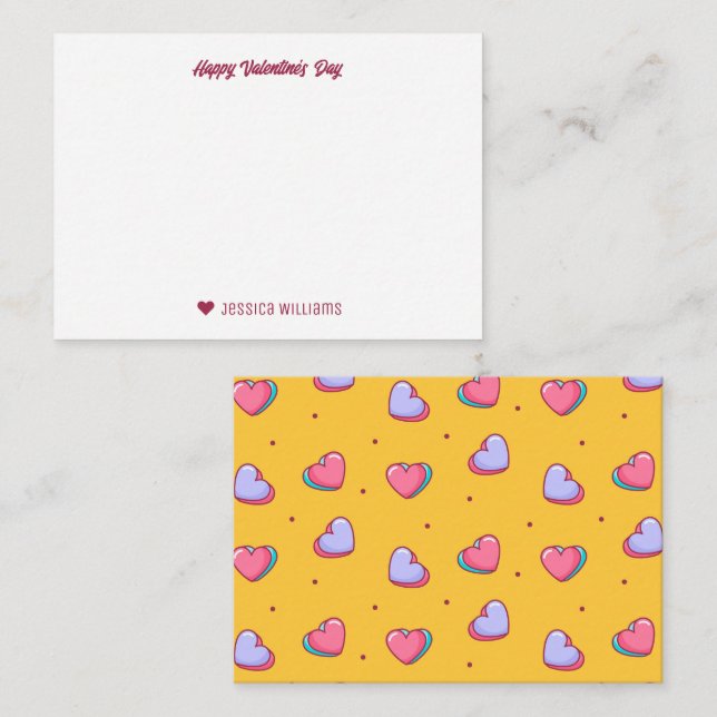 Tarjeta Pequeña Dulce Corazón Patrón Amarillo Día de San Valentín (Anverso / Reverso)