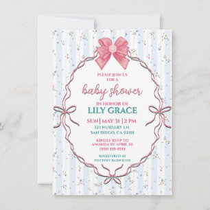 Tarjeta Pequeña Dulce fiesta de bebé con cinta y rayas florales