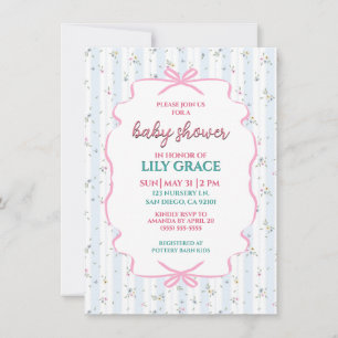 Tarjeta Pequeña Dulce fiesta de bebé con cinta y rayas florales