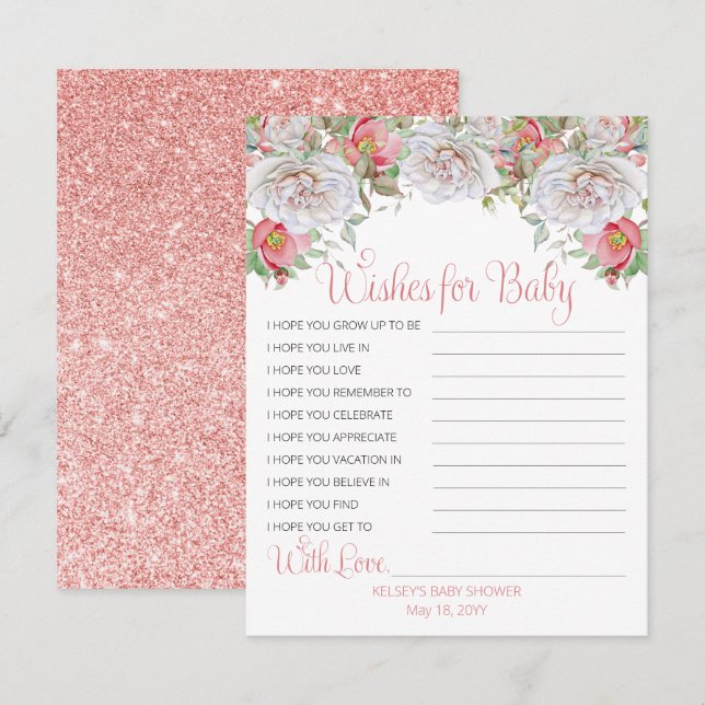 Tarjeta Pequeña Dulce floros rosados Chica rosa Deseos de ducha pa (Anverso / Reverso)