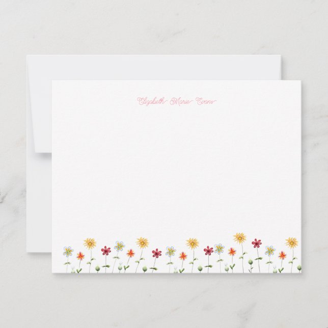 Tarjeta Pequeña Dulce Patrón Moderno de Flores Caprichosas Rosa Fe (Anverso)