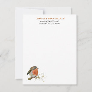 Tarjeta Pequeña Dulce Robin Bird Nature Lover Stationery