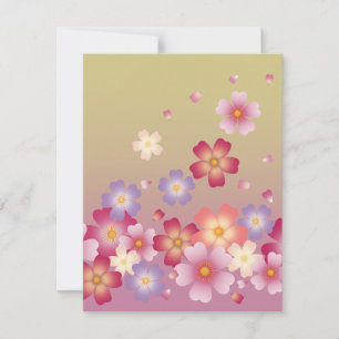 Tarjeta Pequeña Dulce Sakura Flores Kimono Estilo Rosa y Verde
