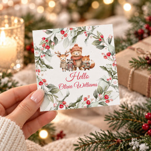 Tarjeta Pequeña Dulces Animales del Bosque de Navidad Baby Shower