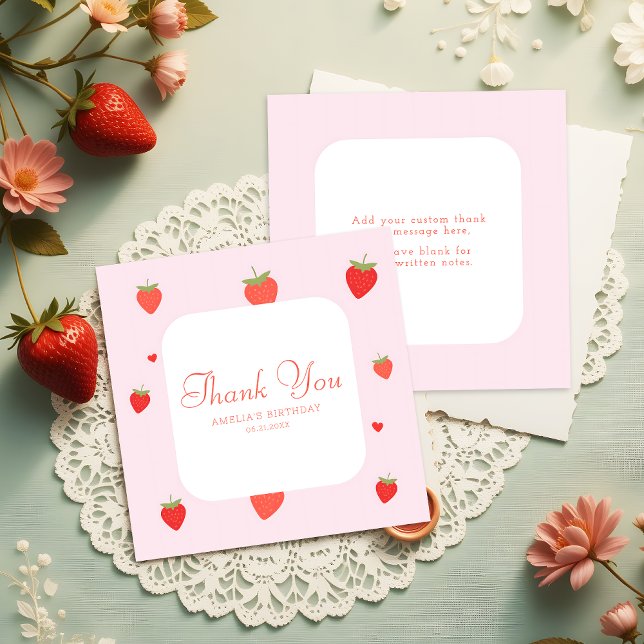 Tarjeta Pequeña Dulces fresas rosadas presupuesto Girly Gracias (Subido por el creador)
